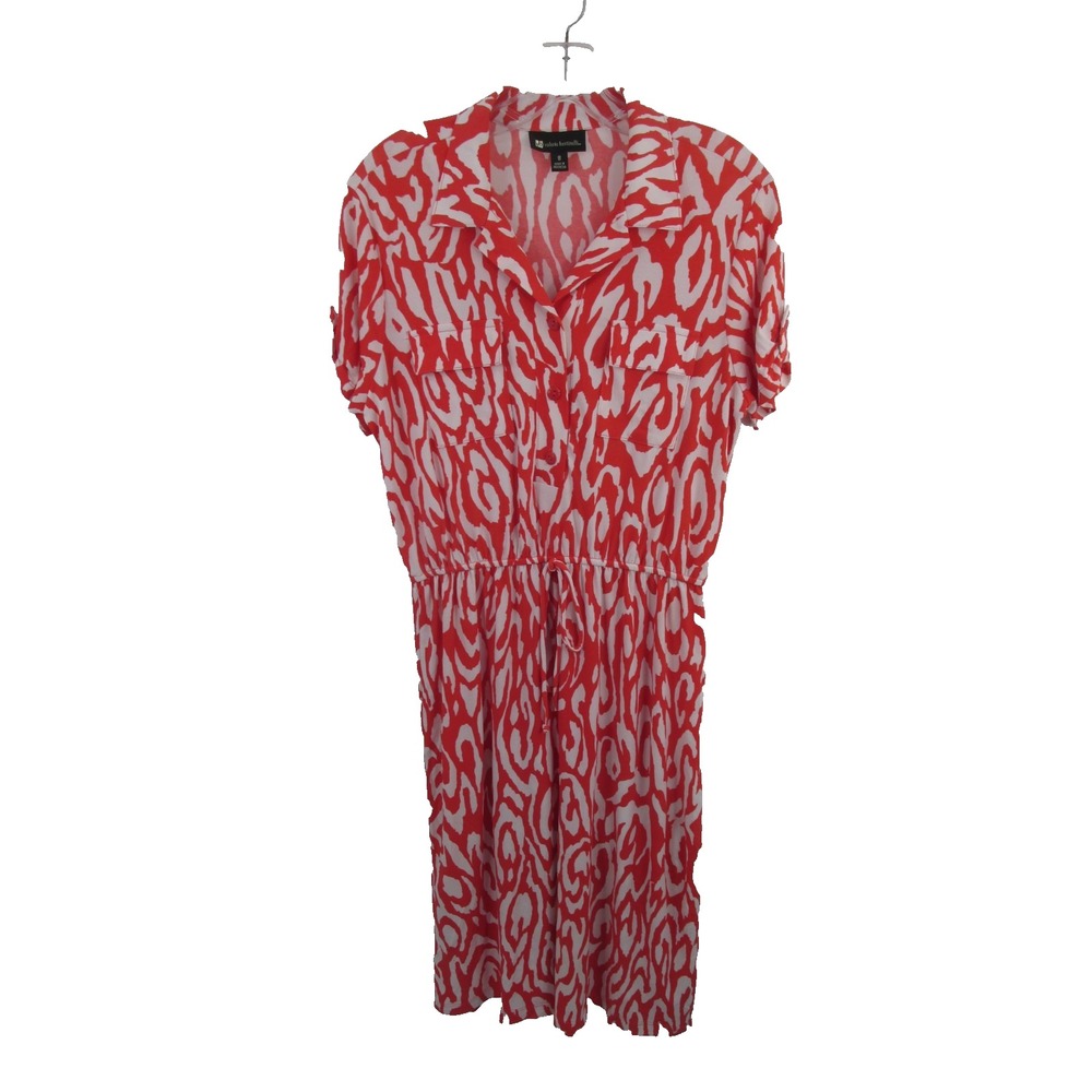 Valerie Bertinelli Orange Swirl Midi Sheath Dress Womens 8 Short Sleeve Stretch
